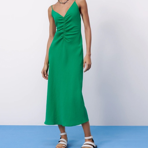 NEW ZARA LONG RUCHED DRESS - Picture 2 of 9